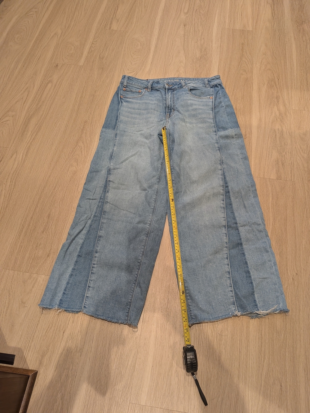 American Eagle Outfitters Two-Tone Light Blue Wide-Leg Jeans